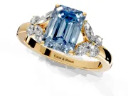 Solitaire Engagement Ring Setting for Fancy Blue Emerald Cut Center with Marquise Flower Shoulders and Prong Head in Yellow Gold