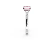 3 Stone Engagement Ring Setting for Fancy Pink Asscher Cut Center with Tapered Baguettes, Plain Band and Prong Head in White Gold