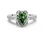 Floral Engagement Ring Setting for Fancy Green Pear-Shaped Center with Four Accent Clusters and Prong Head in Sterling Silver