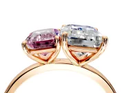 Fancy Pink Emerald Cut and Emerald Cut Lab-Grown Diamond Toi et Moi Engagement Ring with Prong-Set Stones in Rose Gold