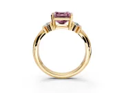 Solitaire Engagement Ring Setting for Fancy Pink Asscher Cut Center with Grooved Bar Accent Band and Prong Head in Yellow Gold