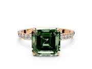 Solitaire Engagement Ring Setting for Fancy Green Asscher Cut Center with Pave Accents and Prong Head in Rose Gold
