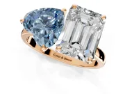 Fancy Blue Heart-Shaped and Emerald Cut Lab-Grown Diamond Toi et Moi Engagement Ring with Prong-Set Stones in Rose Gold