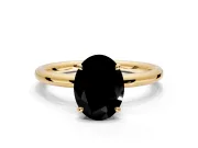 Hidden Halo Engagement Ring Setting for Fancy Black Oval Center with Thin Rounded Band and Prong Head in Yellow Gold