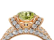 Pave Engagement Ring Setting for Fancy Yellow Round Cut Center with Curved Accent Rows, Openwork and Prong Head in Rose Gold