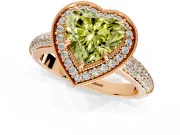 Milgrain Halo Engagement Ring Setting for Fancy Yellow Heart-Shaped Center with Three-Sided Pave Band and Prong Head in Rose Gold