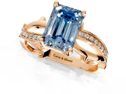 Solitaire Engagement Ring Setting for Fancy Blue Emerald Cut Center with Pave and Plain Crossover Band and Prong Head in Rose Gold