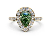 Halo Engagement Ring Setting for Fancy Green Pear-Shaped Center with Heart-Shaped Openwork, Pave Band and Prong Head in Yellow Gold