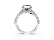 Solitaire Engagement Ring Setting for Fancy Blue Asscher Cut Center with Milgrain-Framed Pave Band and Prong Head in Sterling Silver