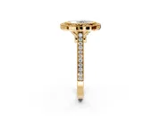 Halo Engagement Ring Setting for Oval Center with Milgrain Frame, Pave Band and Prong Head in Yellow Gold