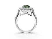 Large Accent Halo Engagement Ring Setting for Fancy Green Round Cut Center with Pave Split Shank and Prong Head in Platinum