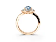 Floral Halo Engagement Ring Setting for Fancy Blue Pear-Shaped Center with Pave Accents and Prong Head in Rose Gold