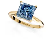 Solitaire Engagement Ring Setting for Fancy Blue Princess Cut Center with Knife Ridge Band and Claw Prong Head in Yellow Gold