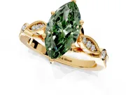 Solitaire Engagement Ring Setting for Fancy Green Marquise Center with Marquise and Bezel Accents and Prong Head in Yellow Gold