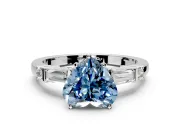 Bar-Set Engagement Ring Setting for Fancy Blue Heart-Shaped Center with Tapered Baguette Accents and Prong Head in Sterling Silver