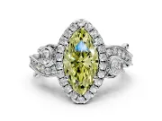 Milgrain Halo Engagement Ring Setting for Fancy Yellow Marquise Center with Shoulder Bezels and Prong Head in Sterling Silver