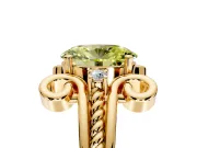 Solitaire Engagement Ring Setting for Fancy Yellow Oval Center with Twisted Band and Scroll Prong Head in Yellow Gold