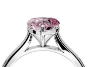 Solitaire Engagement Ring Setting for Fancy Pink Heart-Shaped Center with Narrow Cathedral Band and Prong Head in Platinum