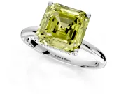 Hidden Halo Engagement Ring Setting for Fancy Yellow Asscher Cut Center with Thin Round-Wire Band and Prong Head in White Gold