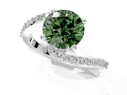 Solitaire Engagement Ring Setting for Fancy Green Round Cut Center with Pave Bypass Swirl Band and Prong Head in White Gold