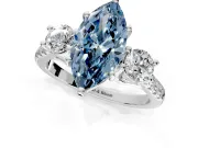 3 Stone Engagement Ring Setting for Fancy Blue Marquise Center with Crossover Basket, Pave Band and Prong Head in Platinum