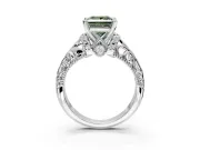 Solitaire Engagement Ring Setting for Fancy Green Princess Cut Center with Filigree Accent Basket and Prong Head in White Gold
