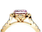 Floral Engagement Ring Setting for Fancy Pink Asscher Cut Center with Pave Band and Floral Prong Head in Yellow Gold