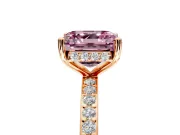 Solitaire Engagement Ring Setting for Fancy Pink Asscher Cut Center with Fine Pave Band and Prong Head in Rose Gold