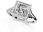 Solitaire Engagement Ring Setting for Princess Cut Center with V Split Shank and Bezel Head in Platinum