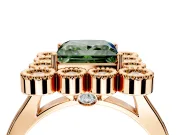Cluster Halo Engagement Ring Setting for Fancy Green Princess Cut Center with Milgrain Bezel Accents and Prong Head in Rose Gold