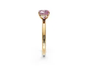 Hidden Halo Engagement Ring Setting for Fancy Pink Cushion Cut Center with Thin Rounded Band and Prong Head in Yellow Gold