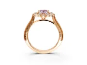 Milgrain Halo Engagement Ring Setting for Fancy Pink Oval Center with Bezel Point Accents and Prong Head in Rose Gold
