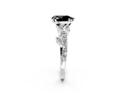 Leaf Motif Engagement Ring Setting for Fancy Black Pear-Shaped Center with Pave Band and Prong Head in Platinum