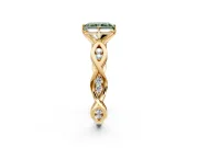 Solitaire Engagement Ring Setting for Fancy Green Radiant Cut Center with Accented Twist Band and Leaf Prong Head in Yellow Gold