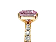 Solitaire Engagement Ring Setting for Fancy Pink Radiant Cut Center with Round Cut Pave Band and Prong Head in Yellow Gold