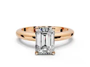 Solitaire Engagement Ring Setting for Emerald Cut Center with Wire Band and Prong Head in Rose Gold