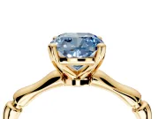 Solitaire Engagement Ring Setting for Fancy Blue Cushion Cut Center with Bamboo Band and Prong Head in Yellow Gold