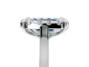 Single Halo Engagement Ring Setting for Fancy Blue Emerald Cut Center with Corner Claws, Plain Band and Prong Head in Platinum