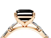 Baguette Engagement Ring Setting for Fancy Black Asscher Cut Center with Alternating Bar-Set Band and Prong Head in Rose Gold