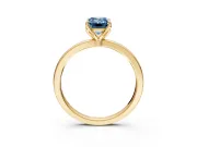 Solitaire Engagement Ring Setting for Fancy Blue Emerald Cut Center with Thin Rounded Plain Band and Prong Head in Yellow Gold