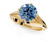 Solitaire Engagement Ring Setting for Fancy Blue Round Cut Center with Milgrain Cathedral Band and Prong Head in Yellow Gold