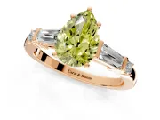 Bar-Set Engagement Ring Setting for Fancy Yellow Pear-Shaped Center with Tapered Baguette Accents and Prong Head in Rose Gold