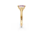 Solitaire Engagement Ring Setting for Fancy Pink Radiant Cut Center with Cathedral Band and Prong Head in Yellow Gold