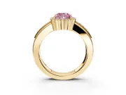 Halo Engagement Ring Setting for Fancy Pink Cushion Cut Center with Wide Band, Inlaid Accent Row and Prong Head in Yellow Gold