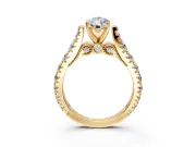 Solitaire Engagement Ring Setting for Pear-Shaped Center with Pave Cathedral Shoulders and Prong Head in Yellow Gold
