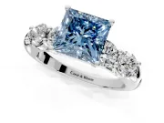 5 Stone Engagement Ring Setting for Fancy Blue Princess Cut Center with Graduated Accents and Prong Head in Platinum