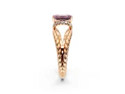 Halo Engagement Ring Setting for Fancy Pink Emerald Cut Center with Rope Twist Split Shank and Prong Head in Rose Gold