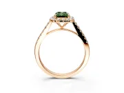 Halo Engagement Ring Setting for Fancy Green Emerald Cut Center with Narrowing Pave Band and Prong Head in Rose Gold