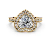 Halo Engagement Ring Setting for Heart-Shaped Center with Milgrain Halo, Pave Band and Prong Head in Yellow Gold
