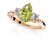 3 Stone Engagement Ring Setting for Fancy Yellow Pear-Shaped Center with Wide Plain Band and Prong Head in Rose Gold